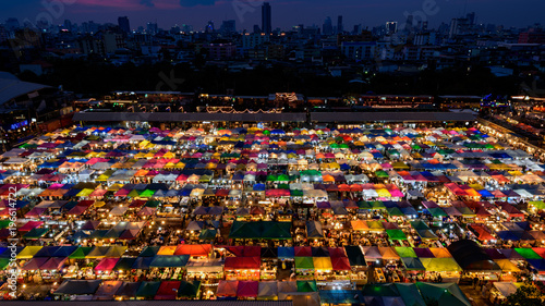 Night view of the Train Night Market Ratchada, Bangkok, Thailand