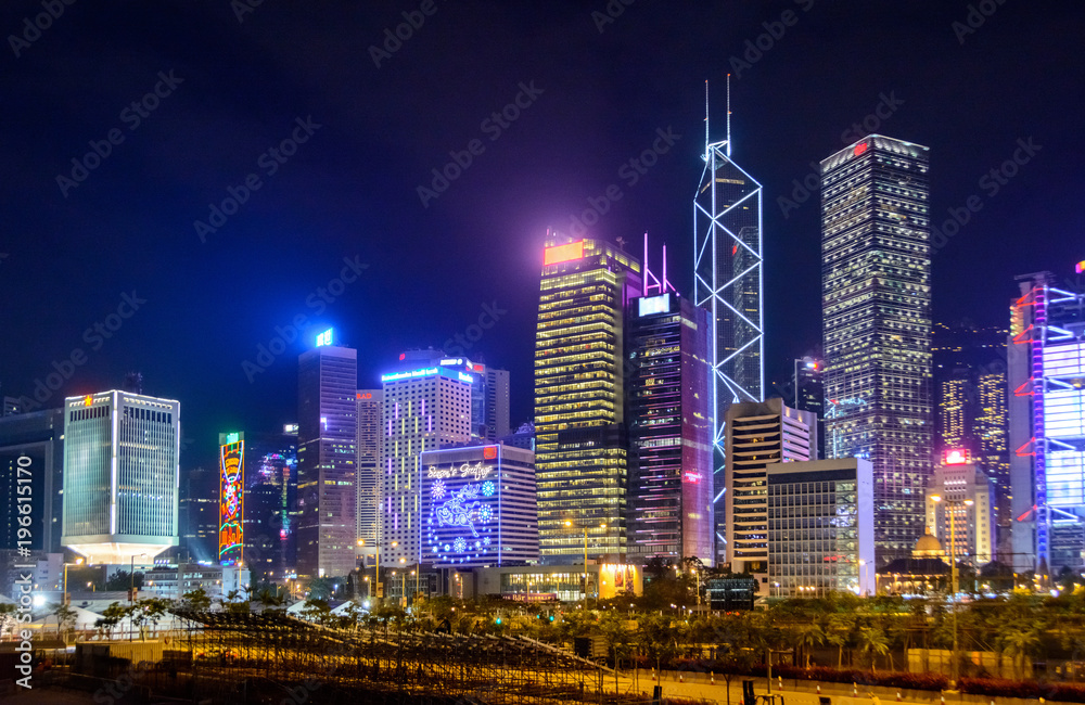 Skyscrapers of Hong Kong at night