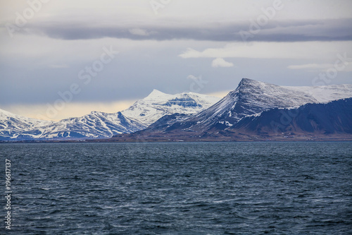 Iceland sea coast in the dramatic  cold light 