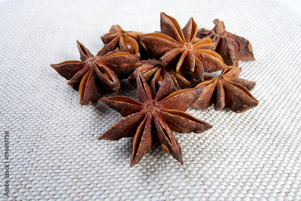 Sweet anise star seeds on white background Sweet anise star seeds on white background
