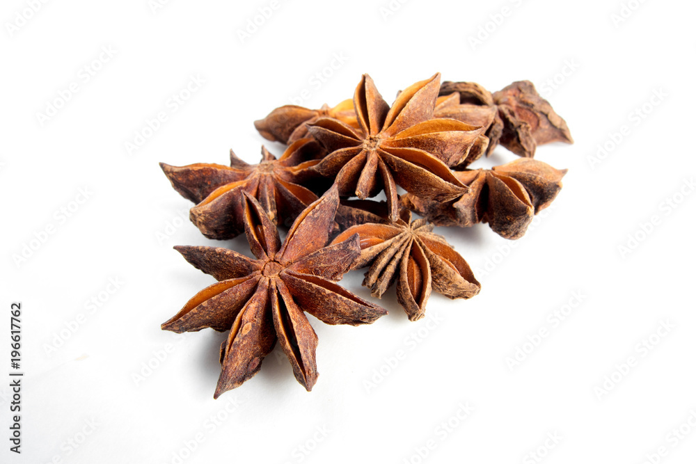 Sweet anise star seeds on white background