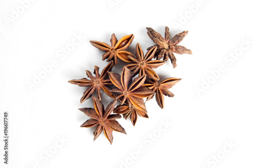 Sweet anise star seeds on white background