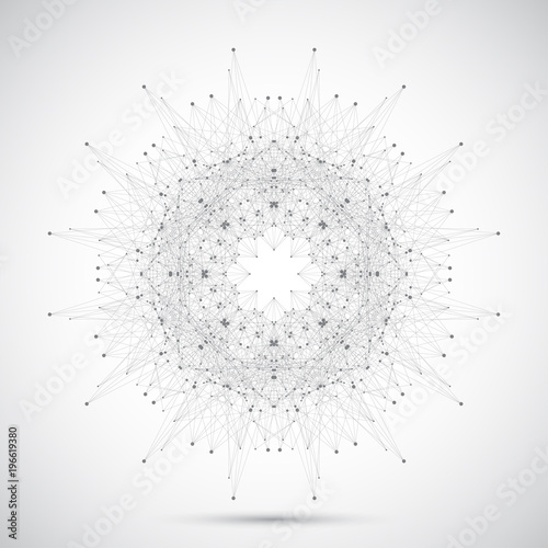 Geometric abstract round form with connected line and dots. Graphic composition for your design, illustration