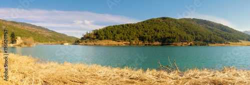 Greek lake Doxa in Greece. Famous touristic destination.  