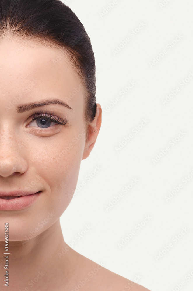 Young attractive girl on a white background. Beautiful woman. Healthcare. Young attractive girl on a white background. Beautiful woman. Healthcare.