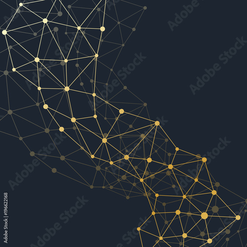 Golden structure molecule atom dna and communication background. Concept of neurons. Connected lines with dots. Illusion nervous system. Medical scientific illustration.
