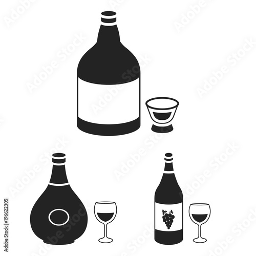 Types of alcohol black icons in set collection for design. Alcohol in bottles vector symbol stock web illustration.