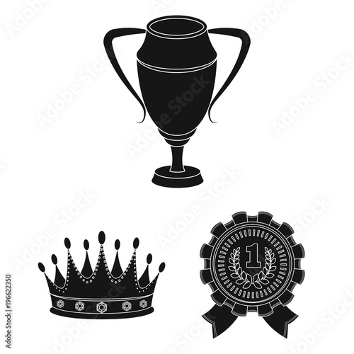 Awards and trophies black icons in set collection for design.Reward and achievement vector symbol stock web illustration.
