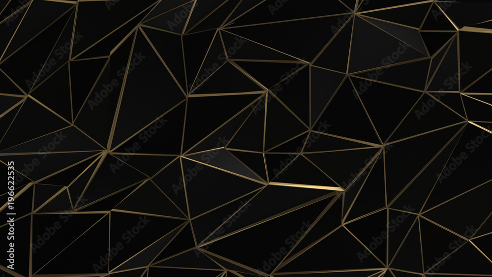Black and gold abstract low poly triangle background - obrazy, fototapety, plakaty 