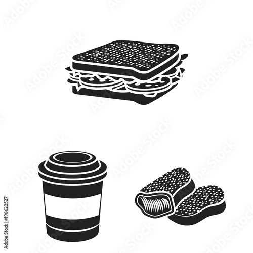 Fast food black icons in set collection for design.Food from semi-finished products vector symbol stock web illustration.