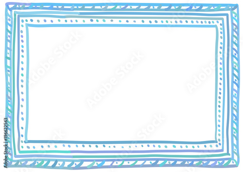 Blue doodle frame. A6, A5, A4, A3 horizontal size.