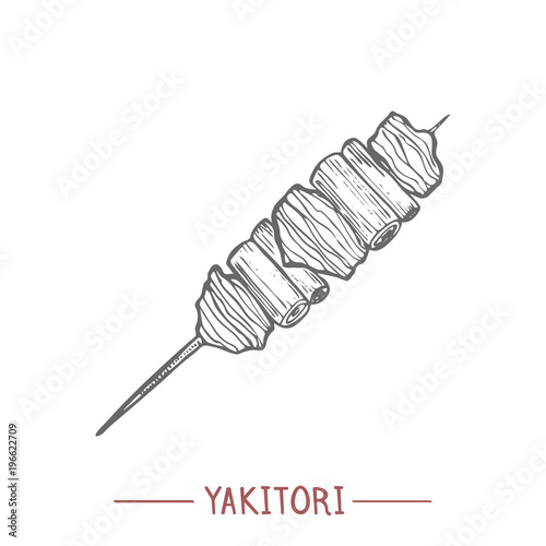 Yakitori. Japanese Food in Hand Drawn Style for Surface Design Fliers Prints Cards Banners. Vector Illustration