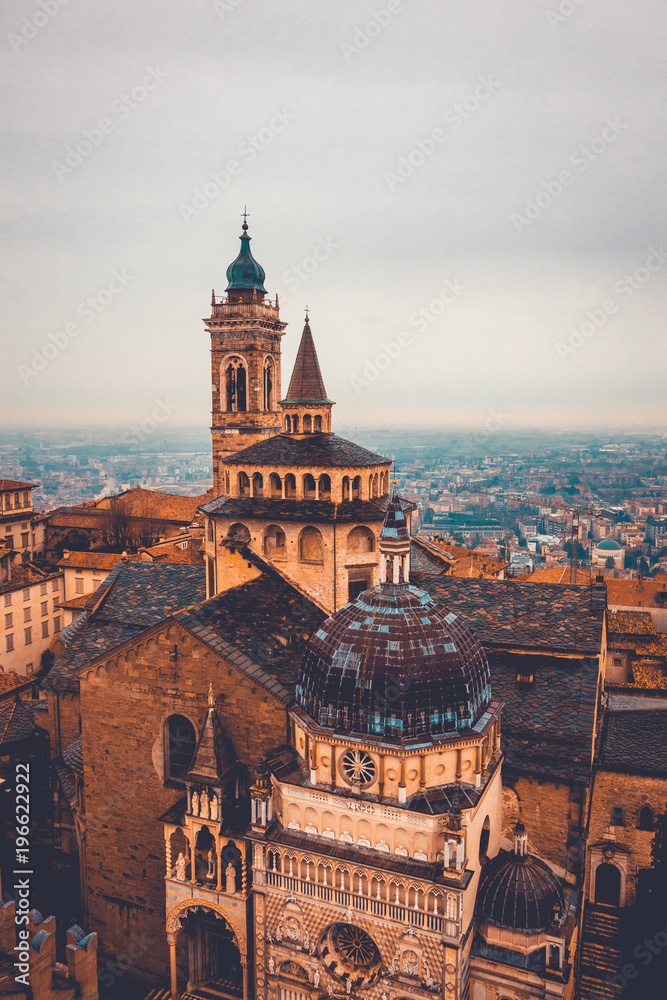 ancient cathedral at bergamo, italy on a cloudy day