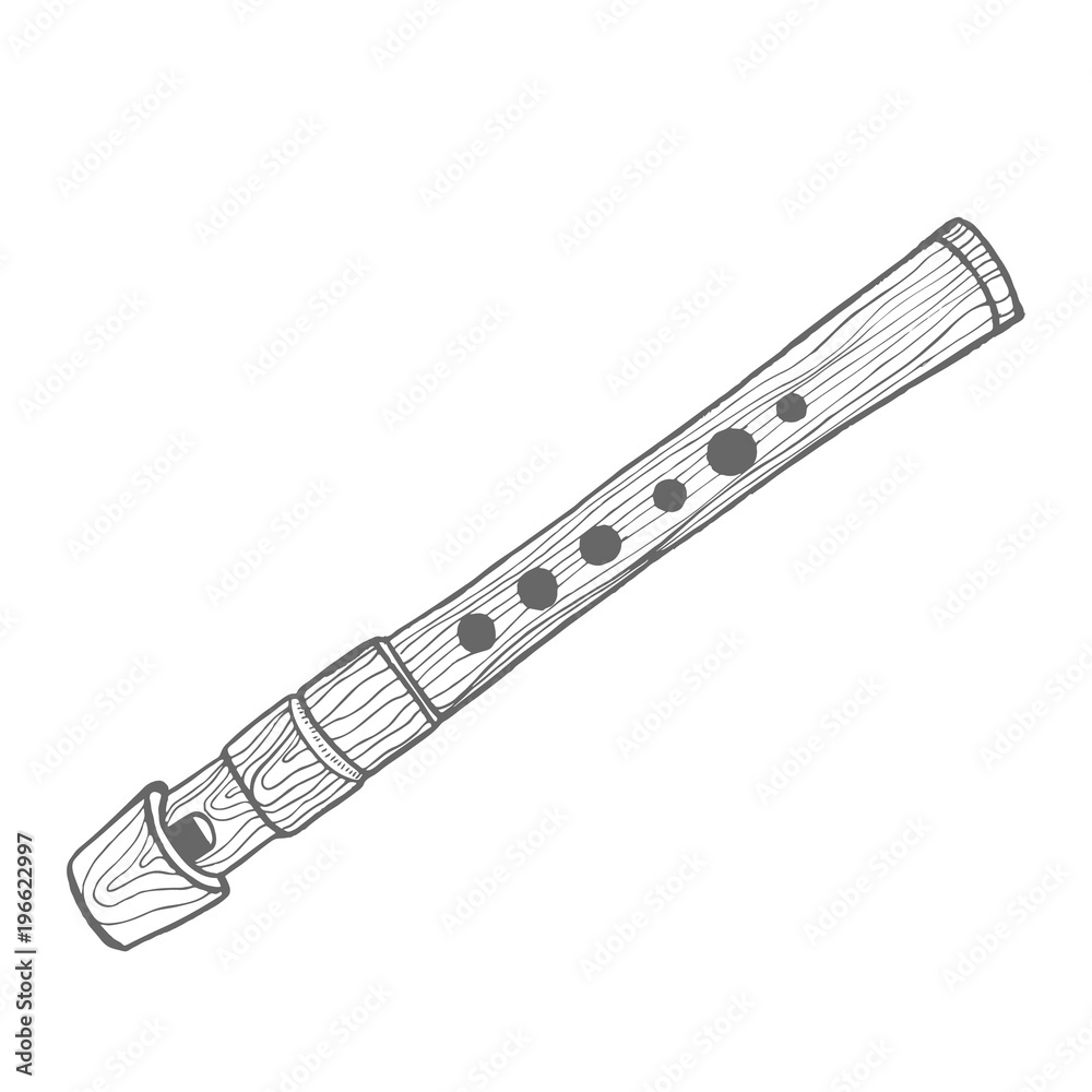 Svirel. Musical Instrument in Hand Drawn Style for Surface Design Fliers Prints Cards Banners. Vector Illustration