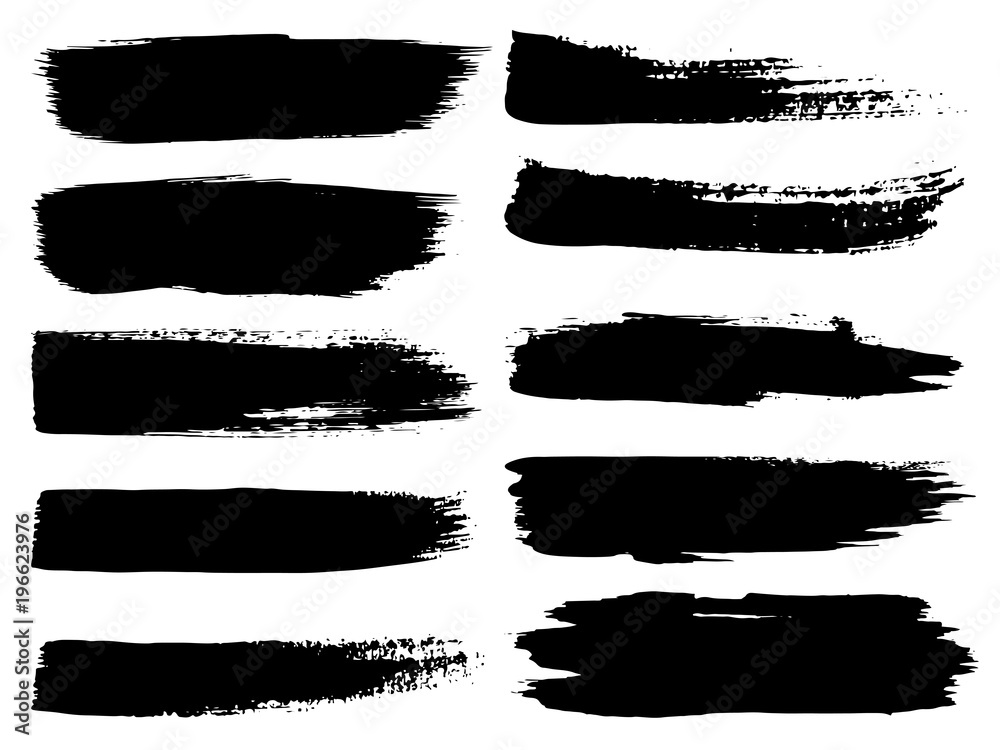 Vector collection of artistic grungy black paint hand made creative brush stroke set isolated on white background. A group of abstract grunge sketches for design education or graphic art decoration Vector collection of artistic grungy black paint hand made creative brush stroke set isolated on white background. A group of abstract grunge sketches for design education or graphic art decoration