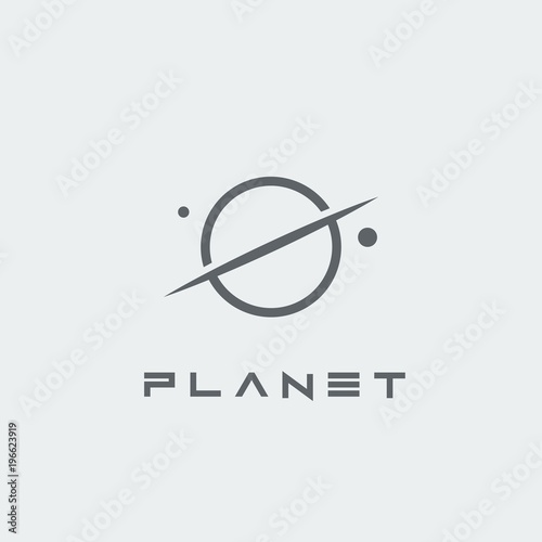 Planet and satellites vector minimalist logo. Silhouette logotype of planets