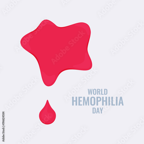 Hemophilia awareness poster. Pool of blood and a drop on white background. Haemophilia disease, bleeding disorder awareness symbol. Medical concept. Isolated vector illustration.

