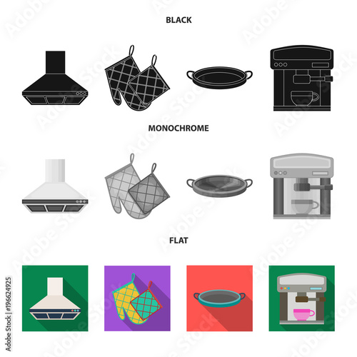 Kitchen equipment black, flat, monochrome icons in set collection for design. Kitchen and accessories vector symbol stock web illustration. photo