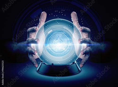 Wall Mural Hands On Crystal Ball And Cryptocurrency