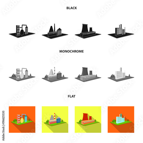 Processing factory,metallurgical plant. Factory and industry set collection icons in black, flat, monochrome style isometric vector symbol stock illustration web.