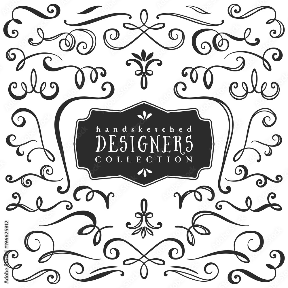 Vintage decorative curls and swirls collection. Hand drawn vector design elements.