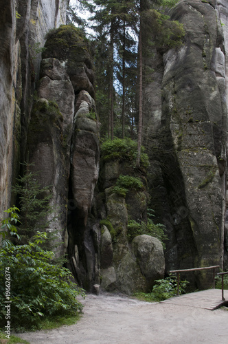 The narrow path among high rocks  Adrspach Rock City   