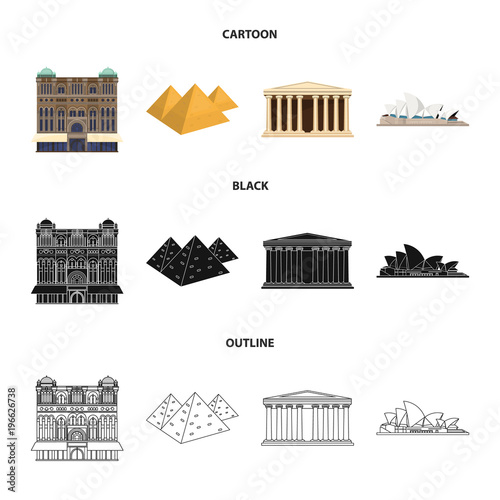 Sights of different countries cartoon,black,outline icons in set collection for design. Famous building vector symbol stock web illustration.