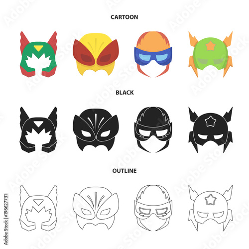 Mask on the head, helmet.Mask super hero set collection icons in cartoon,black,outline style vector symbol stock illustration web.