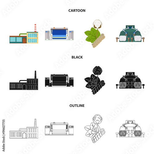 Factory, enterprise, buildings and other web icon in cartoon,black,outline style. Textile, industry, fabric icons in set collection.