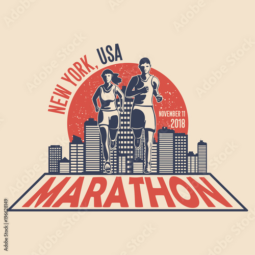 Unique design of the vector badge for the annual running marathon in New York. Vector illustration.
