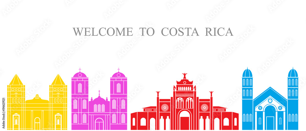 Costa Rica set. Isolated Costa Rica  architecture on white background