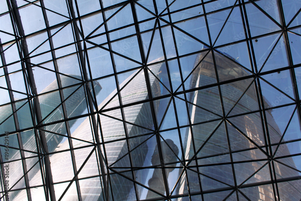 View of the building through the glass roof View of the building through the glass roof