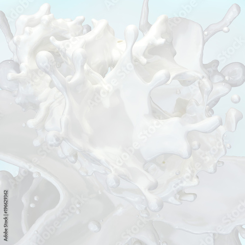 White liquid fresh milk  yogurt waves splash isolated on light background. Glossy shining milk shake  vegan almond milk  soy  oat  coconut milk  yogurt  cream  shampoo. Liquid splashing 3D dairy