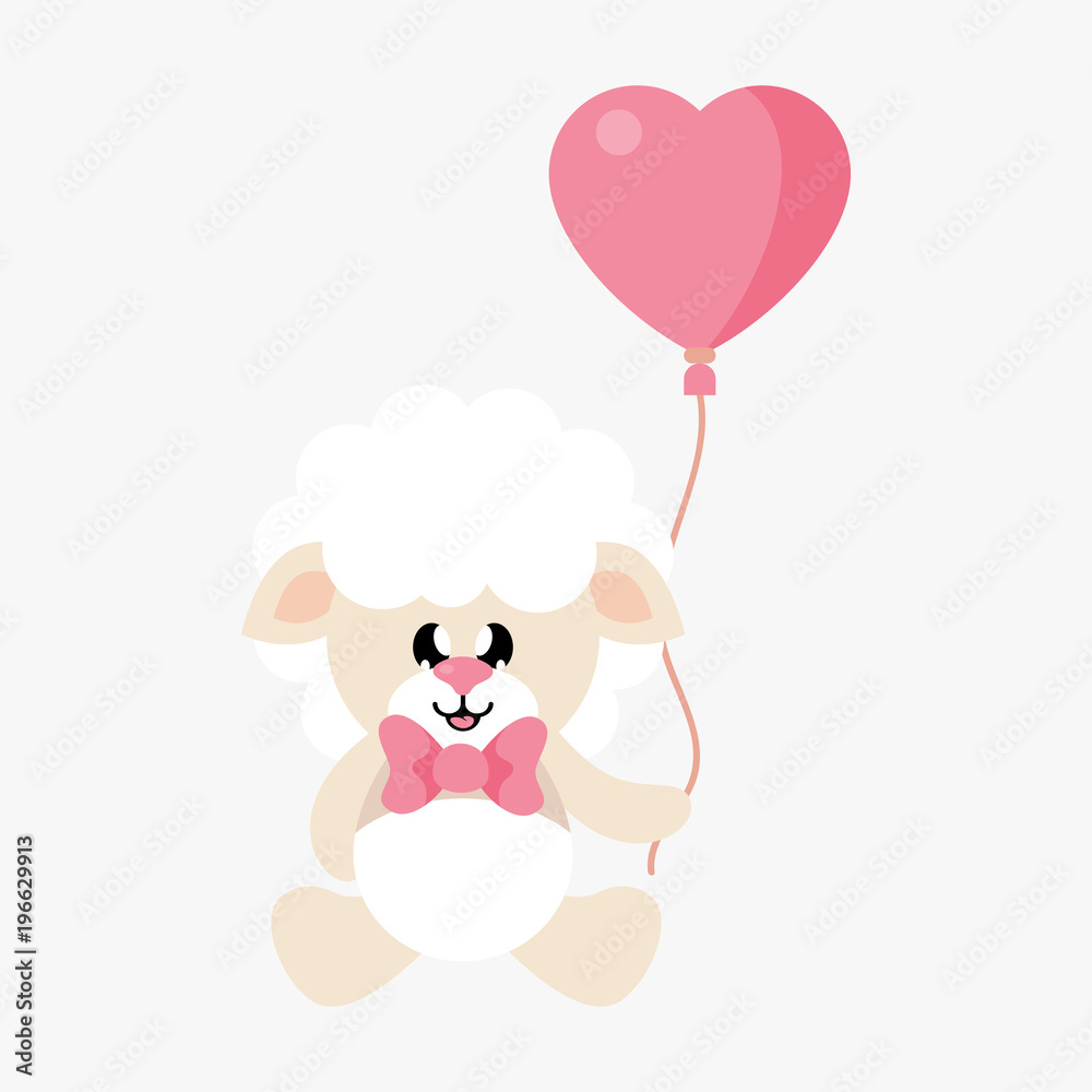 cartoon cute sheep sitting with tie and lovely balloons cartoon cute sheep sitting with tie and lovely balloons