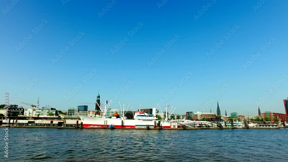 Hamburg Skyline - View from the river over downtown and harbor. Hamburg Skyline - View from the river over downtown and harbor.
