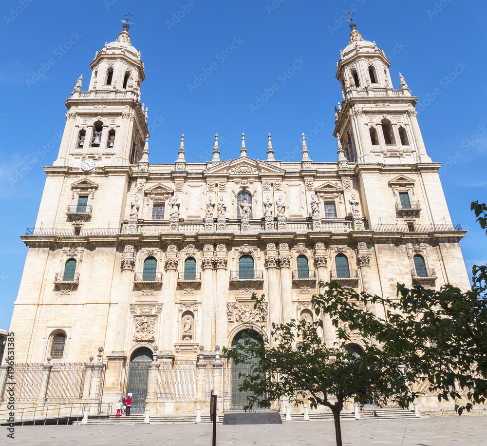 Fototapeta premium Jaen Assumption cathedral main frontal facade, Spain