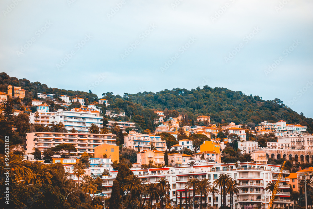beautiful city overview at nice with mountain in the background