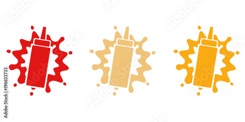 Fast food sauces set, ketchup, mayonnaise and mustard bottles.