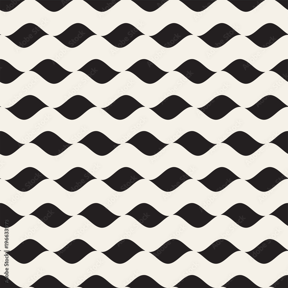 Vector Seamless Black and White Wavy Lines Pattern. Abstract Geometric Background