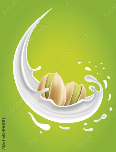 milk splash with pistachio nuts