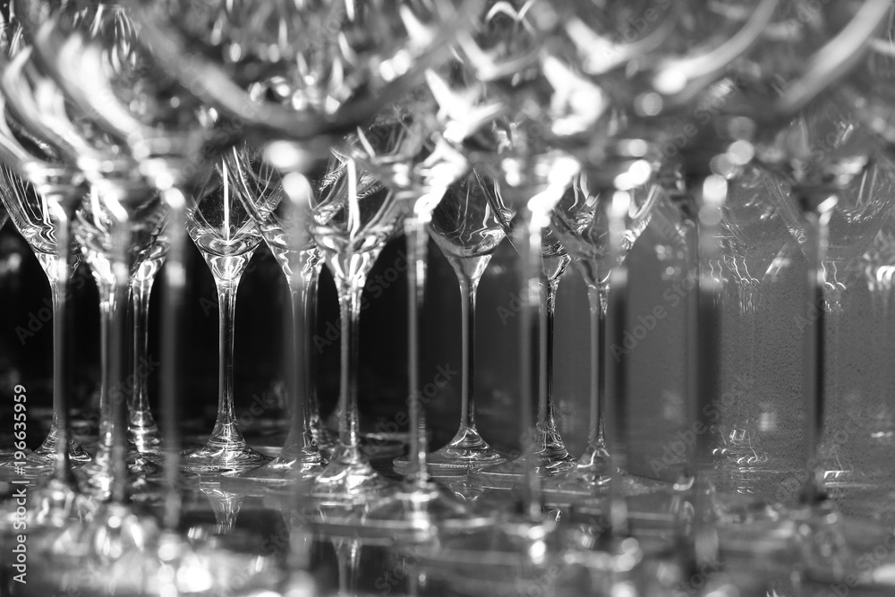 Detail in black and white of many goblets