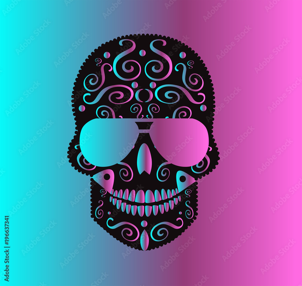 Skull icon vector gradient with sunglasses and ornament details Skull icon vector gradient with sunglasses and ornament details