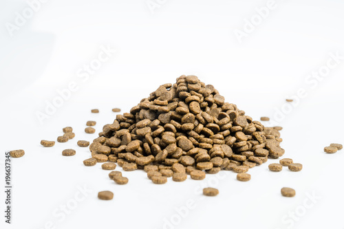 Dry pets food on white background