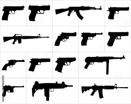 Canvas Print Large and detailed icon set of different weapons