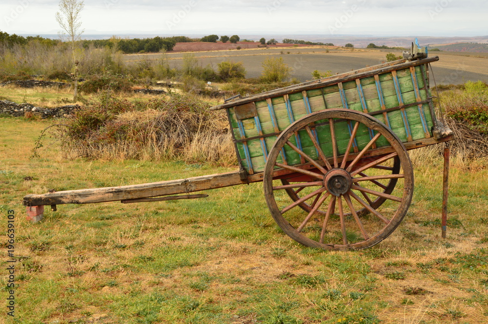 Picturesque Cart Of Oxen Lost From Manolo In Becerril. Landscapes Transportation Travel October 21, 2017. Becerril Segovia Castilla Leon Spain.