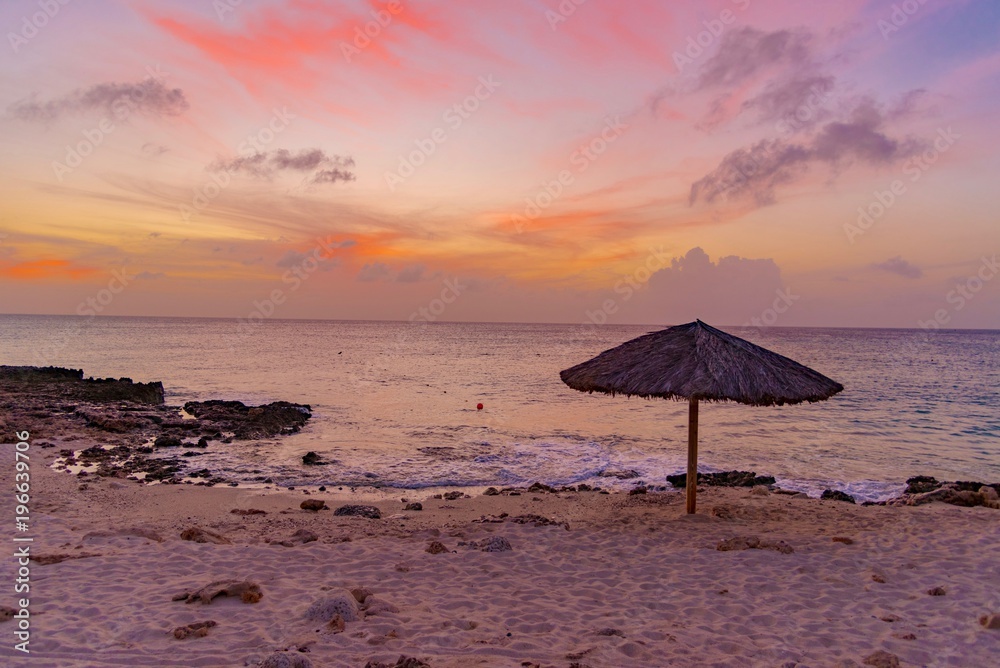 colorful sunset on the coast of the Caribbean Sea Island of Aruba