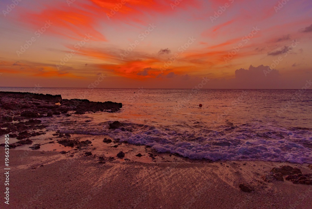 colorful sunset on the coast of the Caribbean Sea Island of Aruba