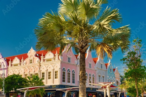colorful architecture in Caribbean style on the island of Aruba in the antilles of the Dutch city of Oranjestad