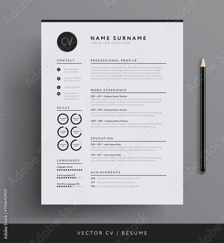 Elegant CV / resume template minimalist black and white vector photo