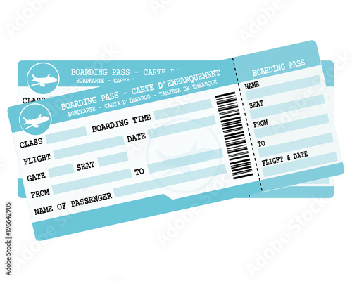 Two boarding passes. Blue flight tickets. Vector travel icon.
